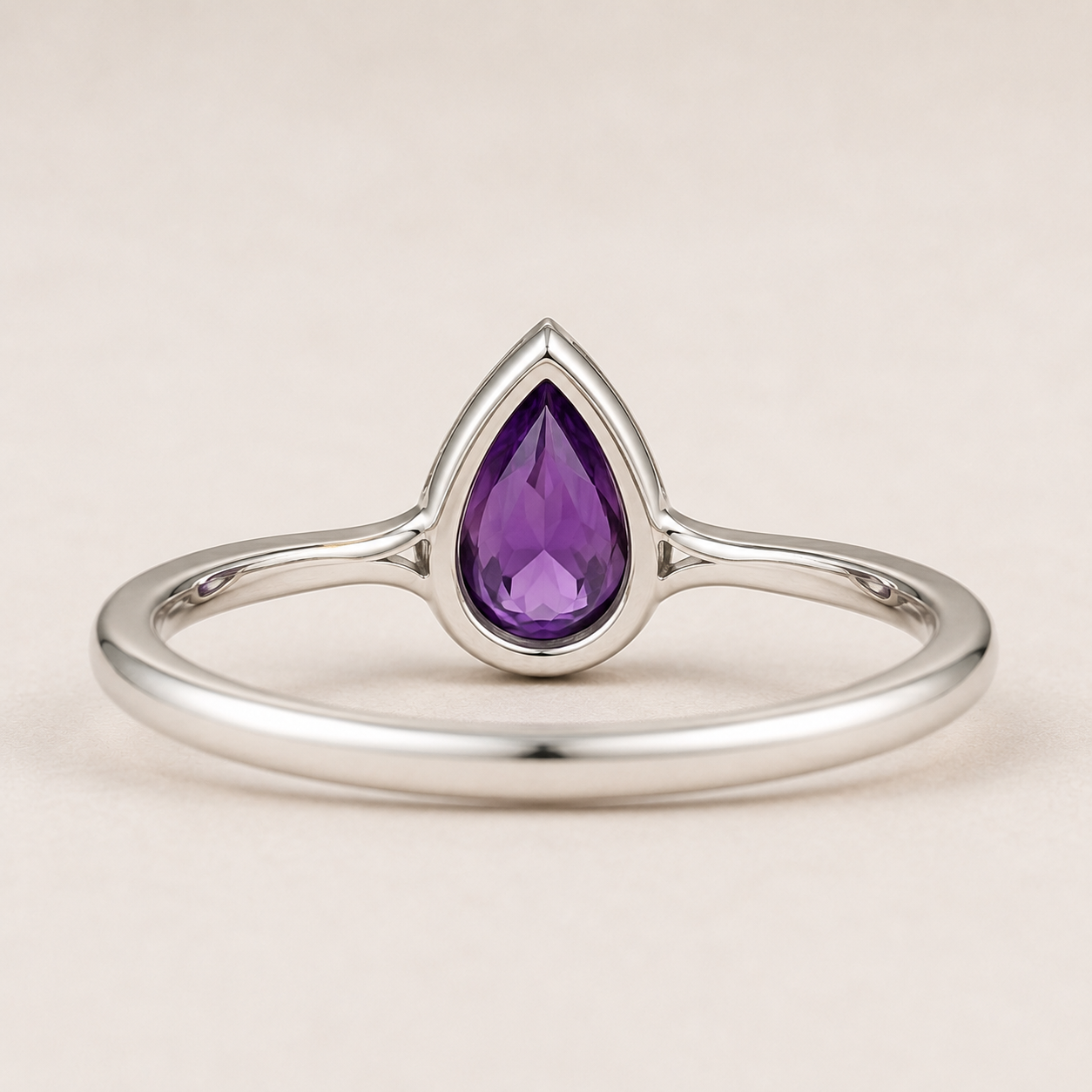 Pear Cut Amethyst Ring, 925 Sterling Silver Purple Gemstone Ring, Minimalist Teardrop Ring, February Birthstone Gift for Her