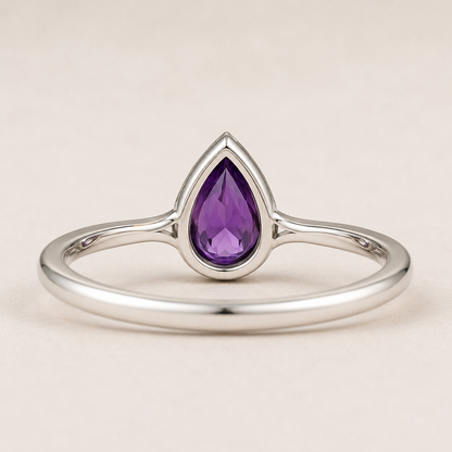 Pear Cut Amethyst Ring, 925 Sterling Silver Purple Gemstone Ring, Minimalist Teardrop Ring, February Birthstone Gift for Her