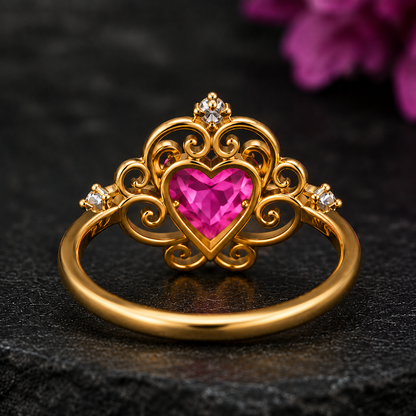 Heart Pink Tourmaline Ring, 14K 18K 20K Gold Ring, Pink Gemstone Ring, Vintage Heart Ring, Romantic Promise Ring, Gift For Her