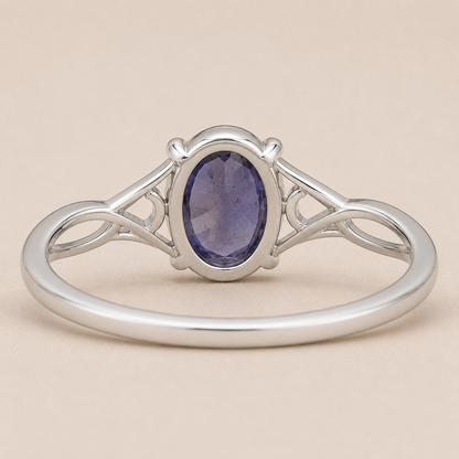 Natural Iolite Ring, 925 Sterling Silver Oval Gemstone Ring, Celtic Vine Ring, Purple Blue Statement Ring, Gift for Her