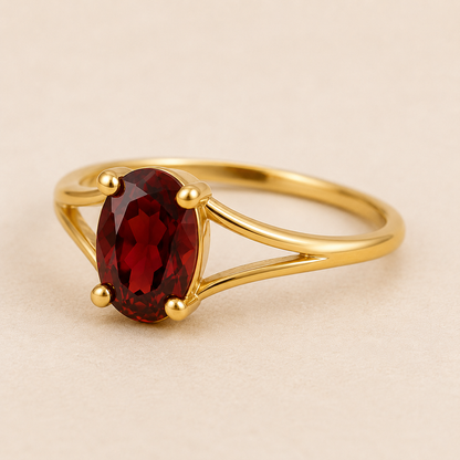 Garnet Ring 925 Sterling Silver, Oval Red Gemstone Ring,