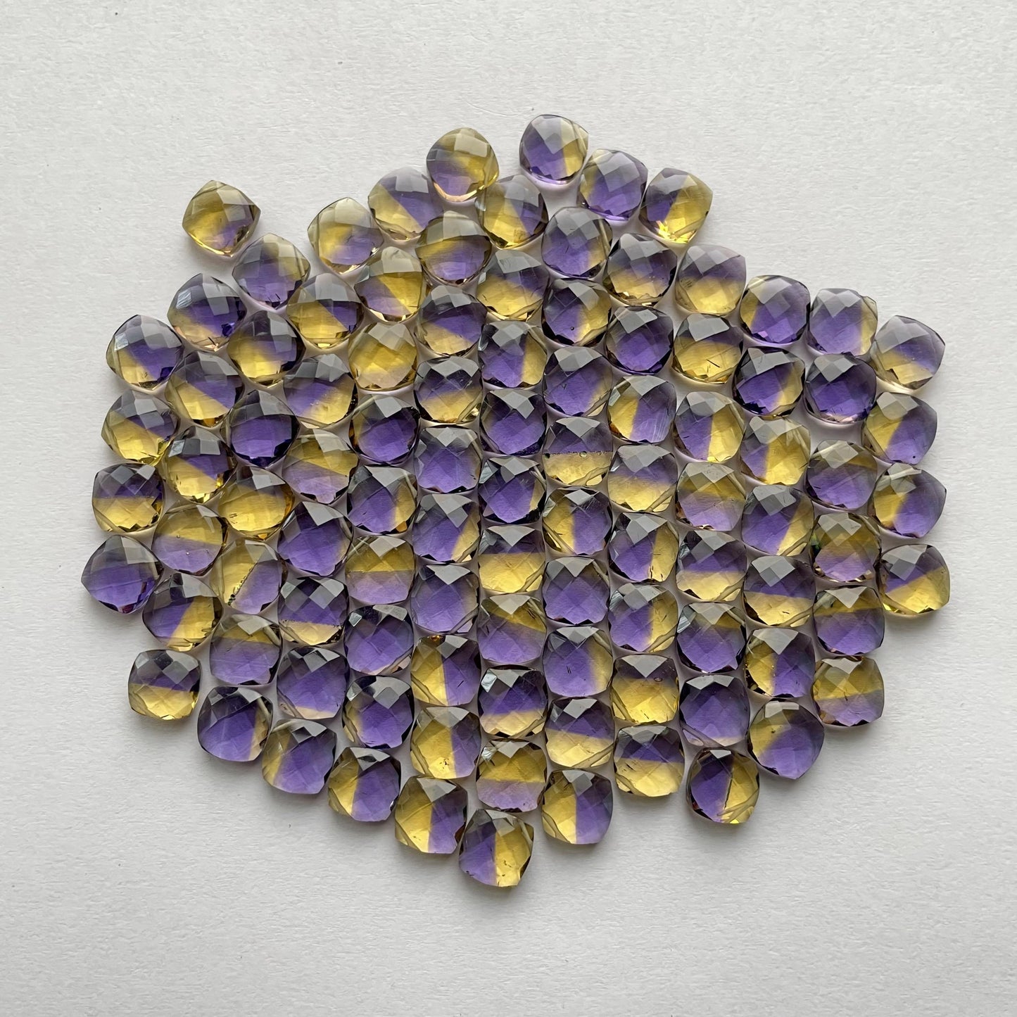 Ametrine Briolette Faceted Nice Quality ( 10 mm ) Cushion Shape (Lab Created)