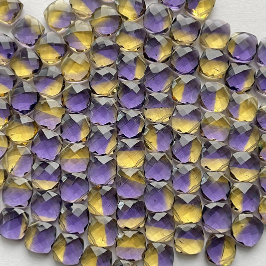 Ametrine Briolette Faceted Nice Quality ( 10 mm ) Cushion Shape (Lab Created)