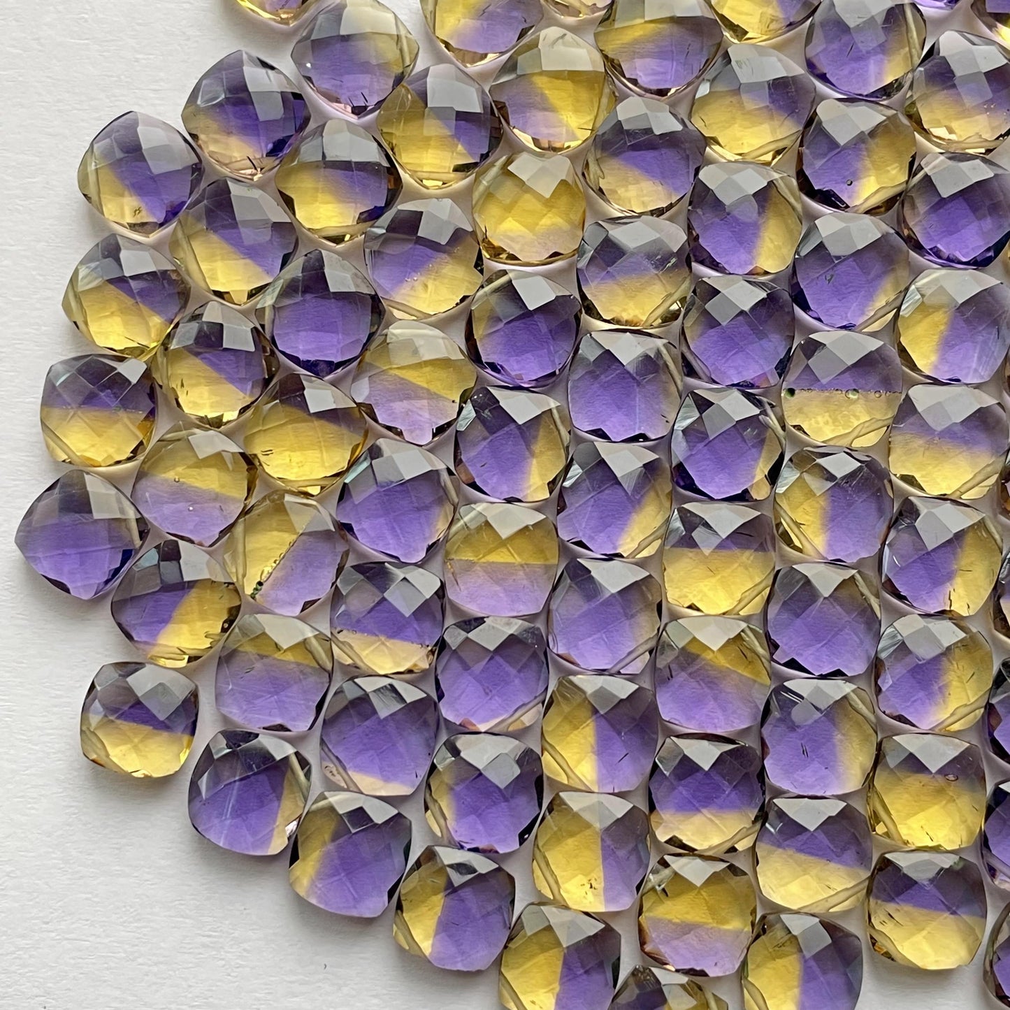 Ametrine Briolette Faceted Nice Quality ( 10 mm ) Cushion Shape (Lab Created)