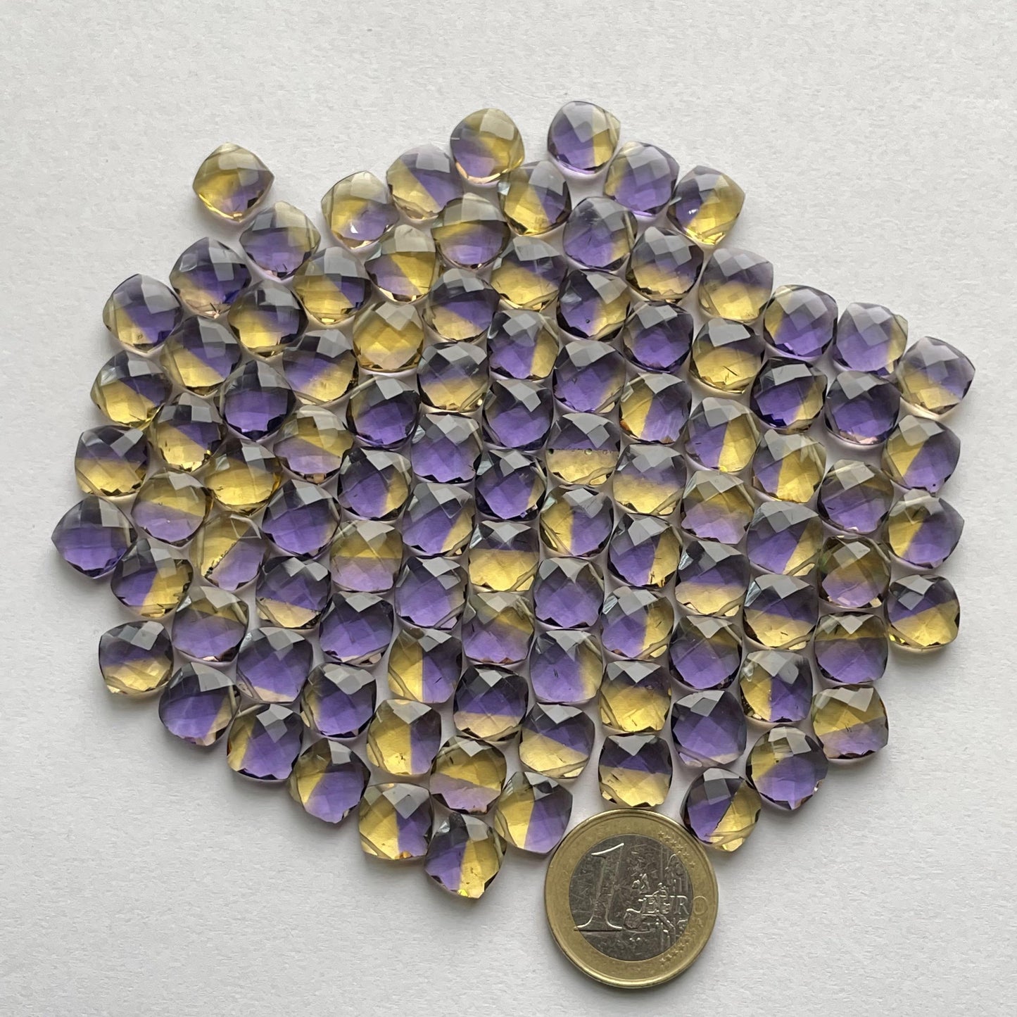 Ametrine Briolette Faceted Nice Quality ( 10 mm ) Cushion Shape (Lab Created)