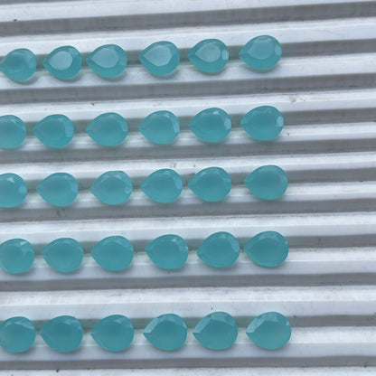 Aqua Faceted Nice Quality (8x10 mm) Pear Shape (Lab-Created)
