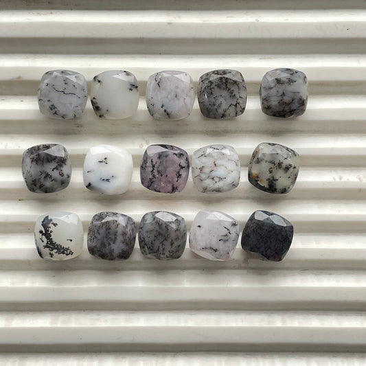 Natural Dendrite Opal 10 mm Cushion Shape Faceted (Natural)