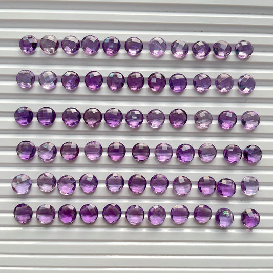 Natural Amethyst Checker Cut Nice Quality 8 mm Round Shape (Natural)