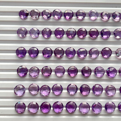 Natural Amethyst Checker Cut Nice Quality 8 mm Round Shape (Natural)