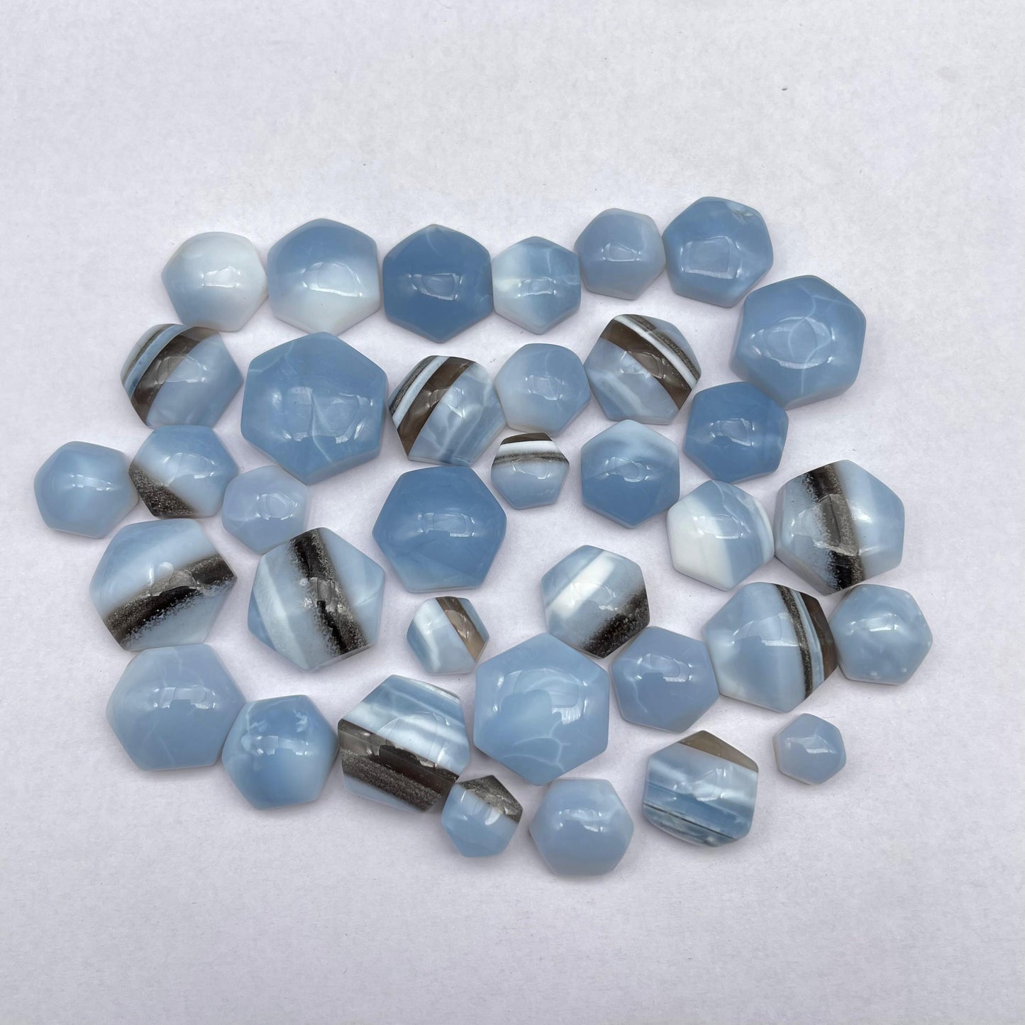 Natural Blue Opal Hexagon Shape Cabochon (Natural)