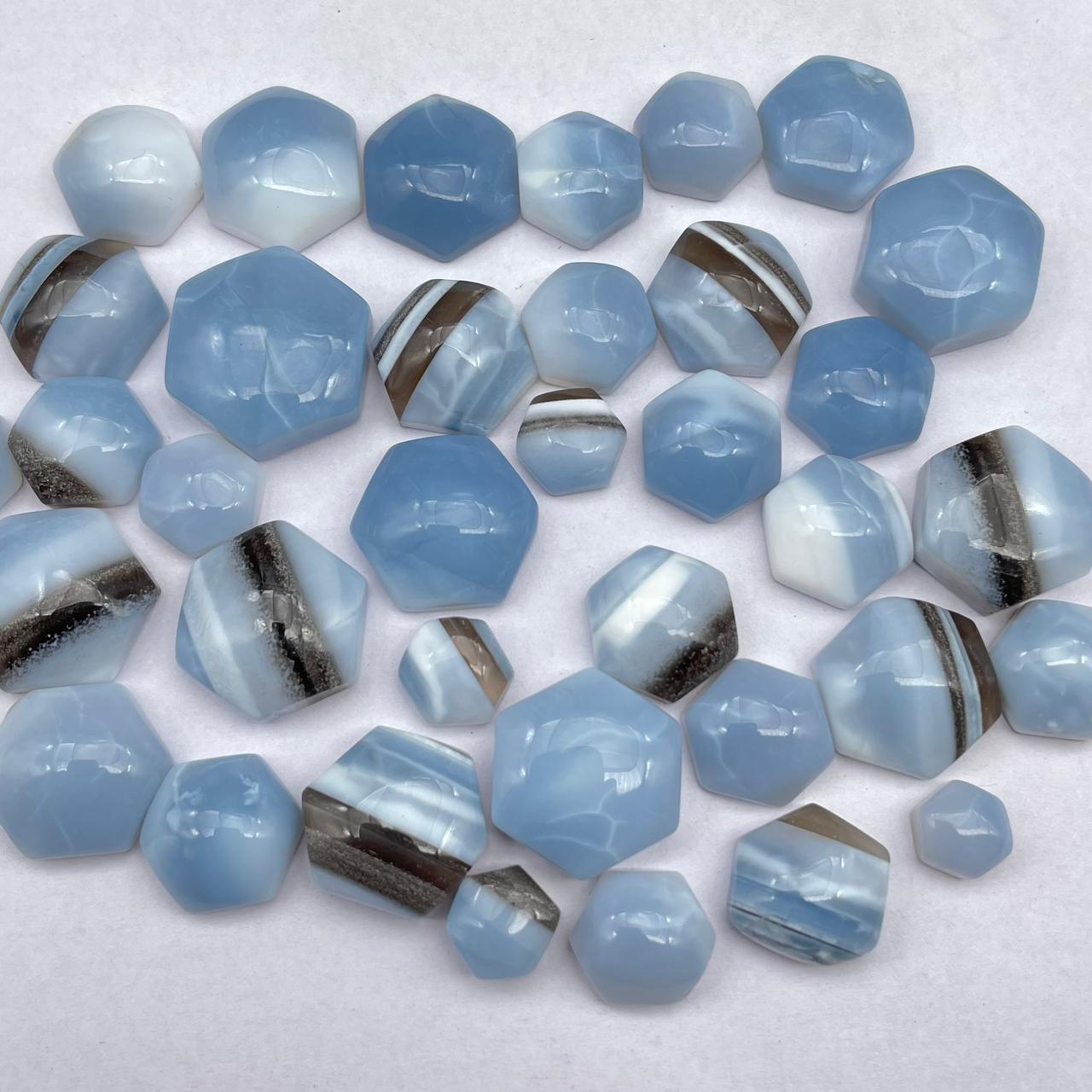 Natural Blue Opal Hexagon Shape Cabochon (Natural)