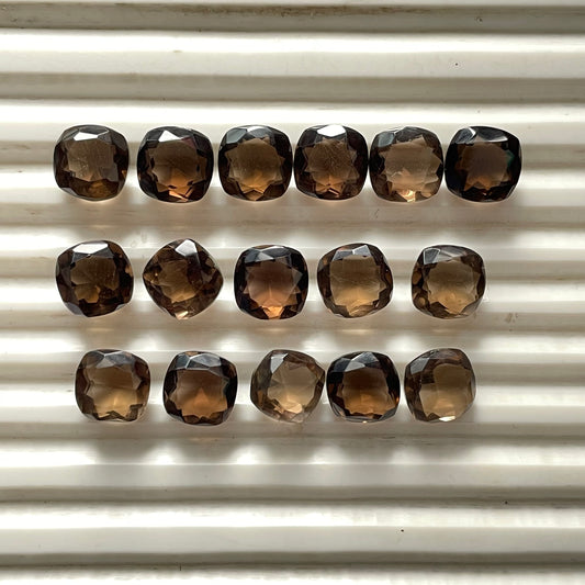 Natural Smoky Quartz 10 mm cushion Shape Faceted (Natural)