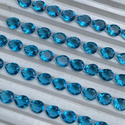 Swiss Blue Topaz Faceted Nice Quality (8x10 mm) Pear Shape (Lab-Created)