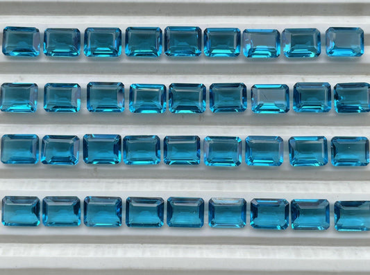 Swiss blue topaz Faceted Nice Quality (8x10 mm) Baguette Shape (Lab-Created)