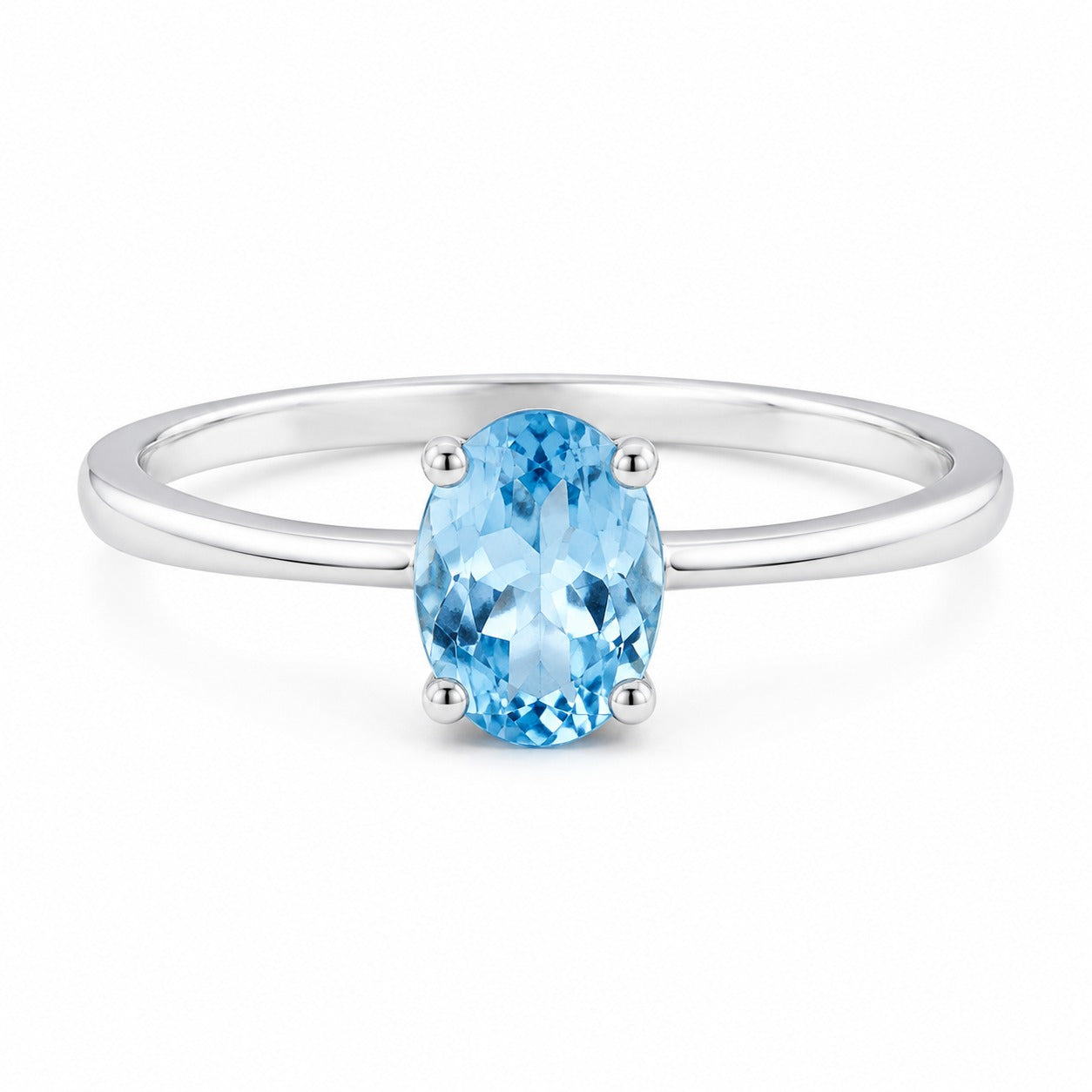 Oval Blue Topaz Solitaire Ring, 925 Sterling Silver Minimalist Promise Ring
