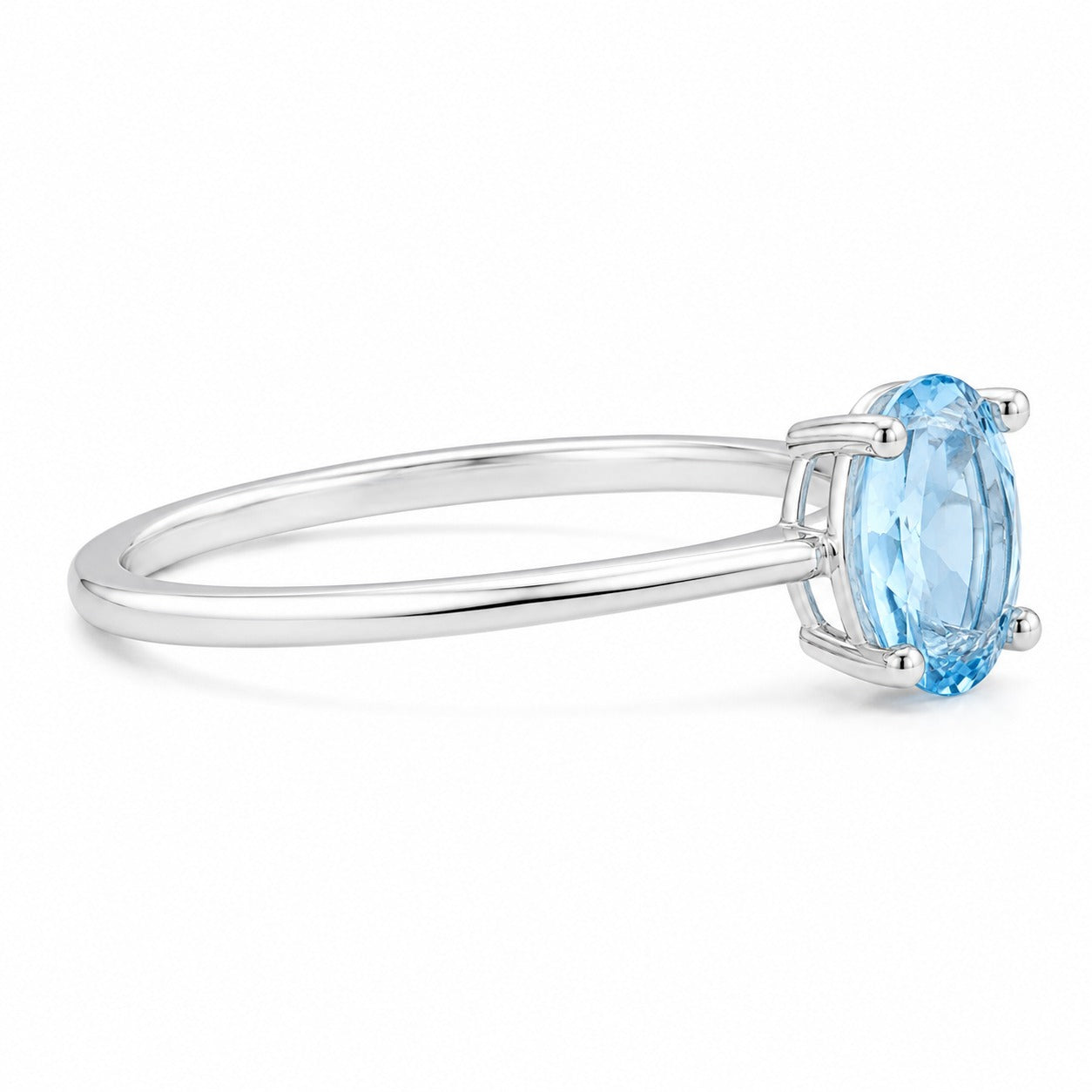 Oval Blue Topaz Solitaire Ring, 925 Sterling Silver Minimalist Promise Ring