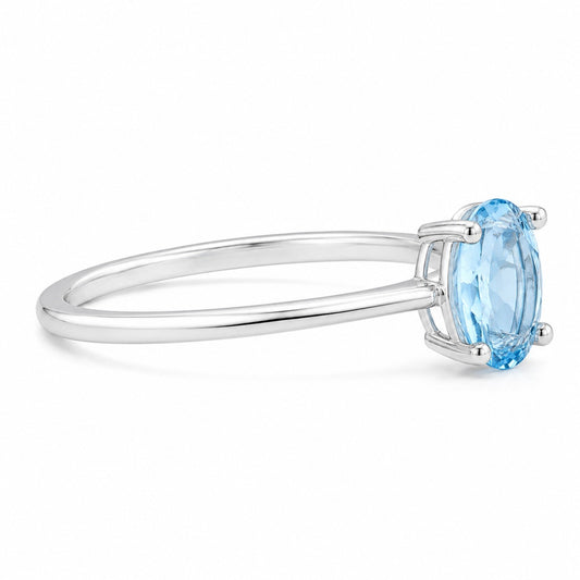 Oval Blue Topaz Solitaire Ring, 925 Sterling Silver Minimalist Promise Ring