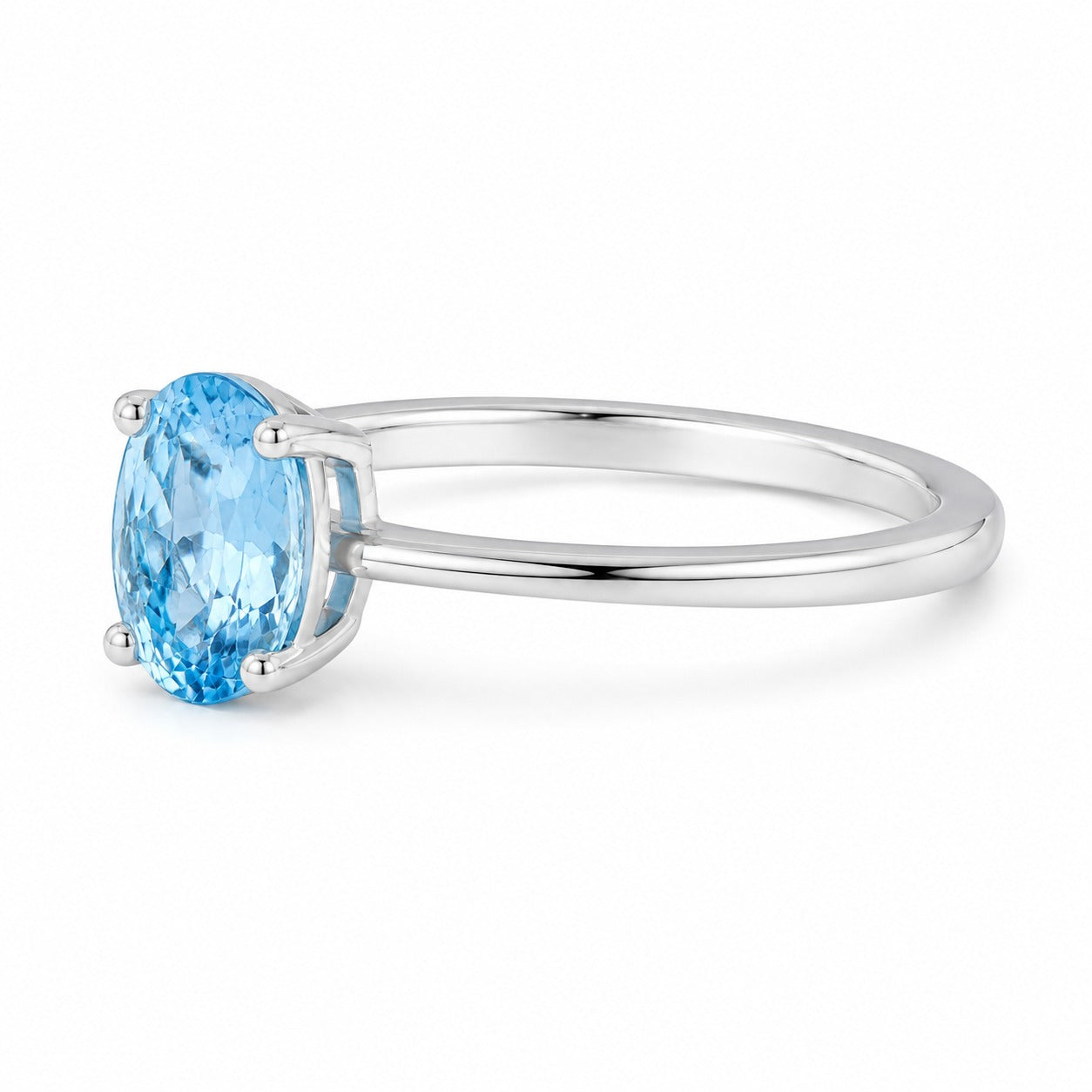 Oval Blue Topaz Solitaire Ring, 925 Sterling Silver Minimalist Promise Ring