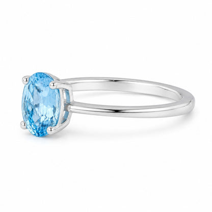 Oval Blue Topaz Solitaire Ring, 925 Sterling Silver Minimalist Promise Ring