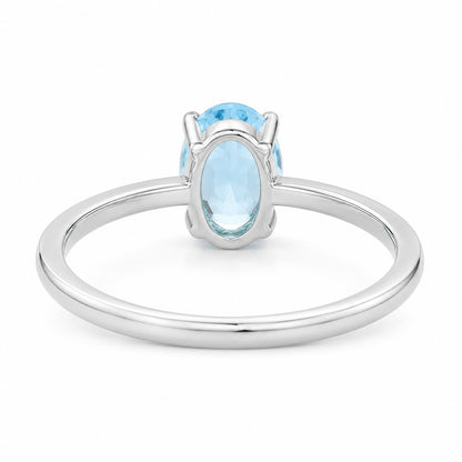 Oval Blue Topaz Solitaire Ring, 925 Sterling Silver Minimalist Promise Ring
