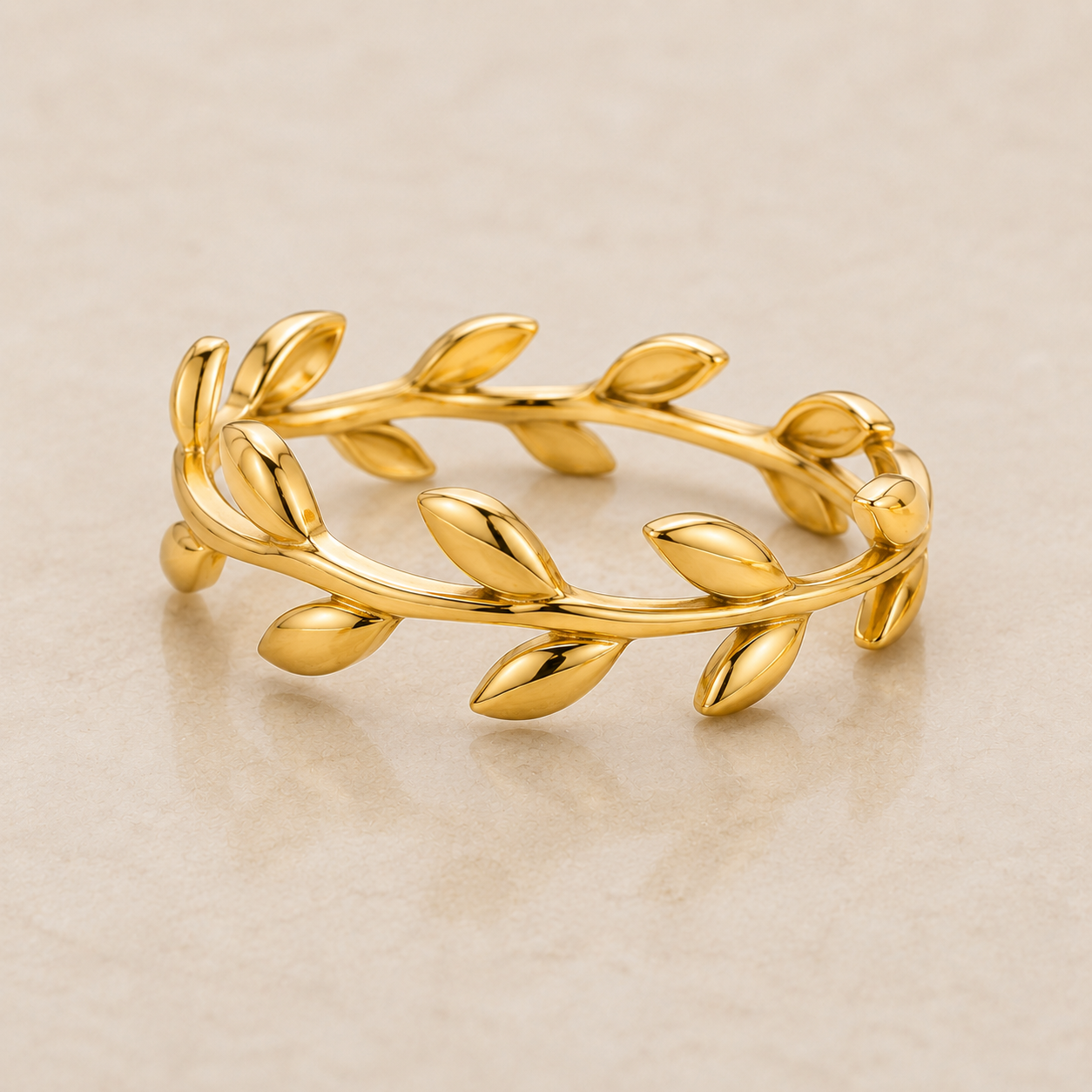 Leaf Gold Ring, 14K 18K 20K Gold Ring, Laurel Leaf Ring, Nature Inspired Ring, Minimalist Gold Band, Handmade Gift For Her