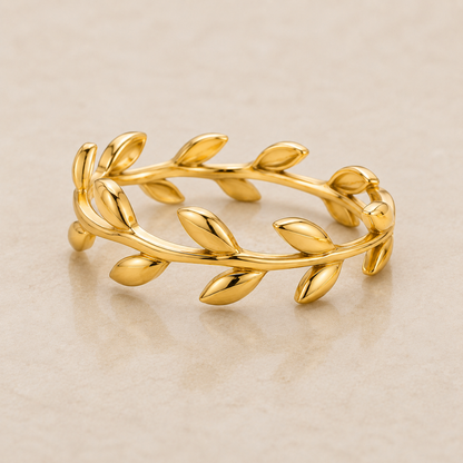Leaf Gold Ring, 14K 18K 20K Gold Ring, Laurel Leaf Ring, Nature Inspired Ring, Minimalist Gold Band, Handmade Gift For Her