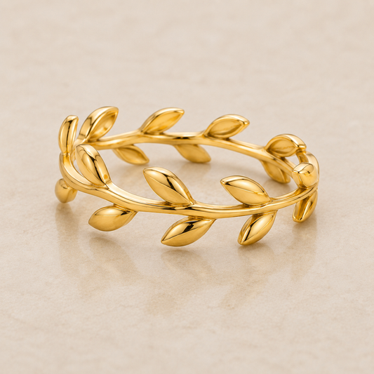 Leaf Gold Ring, 14K 18K 20K Gold Ring, Laurel Leaf Ring, Nature Inspired Ring, Minimalist Gold Band, Handmade Gift For Her