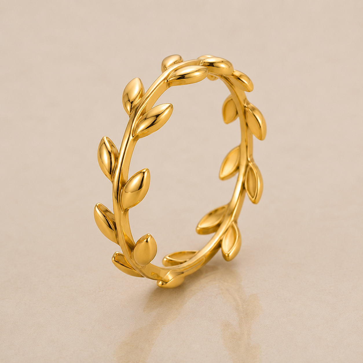 Leaf Gold Ring, 14K 18K 20K Gold Ring, Laurel Leaf Ring, Nature Inspired Ring, Minimalist Gold Band, Handmade Gift For Her