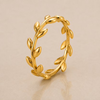 Leaf Gold Ring, 14K 18K 20K Gold Ring, Laurel Leaf Ring, Nature Inspired Ring, Minimalist Gold Band, Handmade Gift For Her