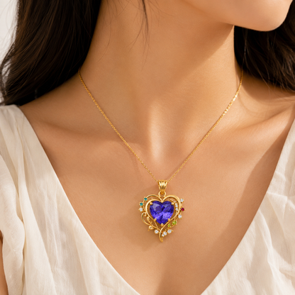Tanzanite Heart Pendant, 14K 18K 20K Gold Pendant, Diamond Accent Heart Necklace, Pink Tourmaline Peridot, Swiss Blue ,Topaz Gift For Her