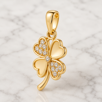 Clover Gold Pendant, 14K 18K 20K Gold Pendant, Four Leaf Clover Necklace, Diamond Accent Pendant, Lucky Charm Gift For Her