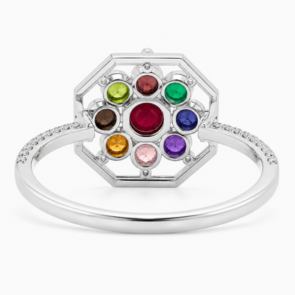 Navratna Ring With Nine Gemstones, Ruby Emerald Peridot Garnet Ring, Colorful Cluster Ring, Unique Statement Ring, Gift for Her