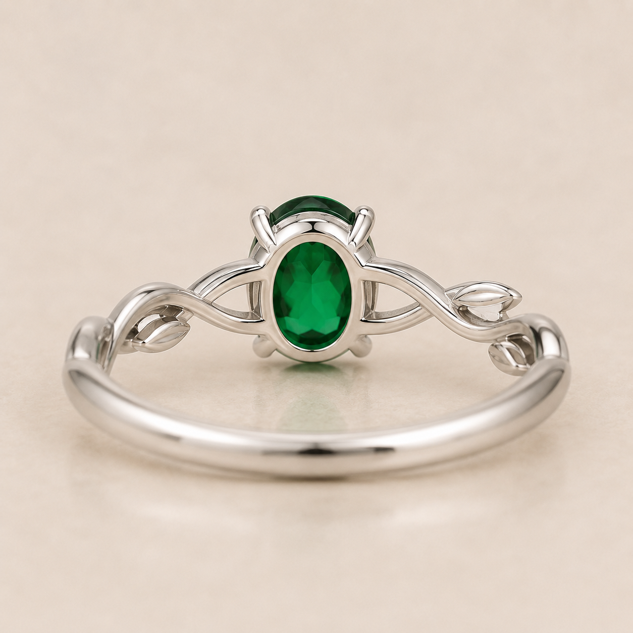 Lab Created Emerald Vine Ring, Oval Green Gemstone Ring, 925 Sterling Silver Leaf Ring, Nature Inspired Engagement Ring, Gift for Her