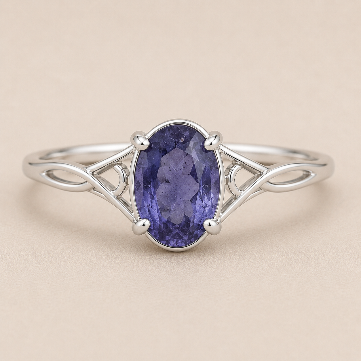 Natural Iolite Ring, 925 Sterling Silver Oval Gemstone Ring, Celtic Vine Ring, Purple Blue Statement Ring, Gift for Her