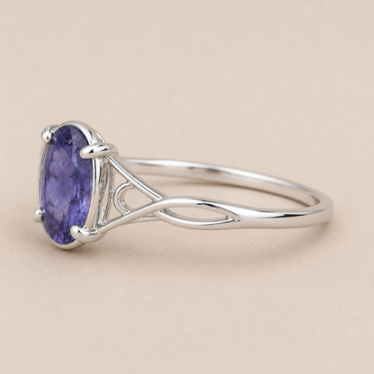 Natural Iolite Ring, 925 Sterling Silver Oval Gemstone Ring, Celtic Vine Ring, Purple Blue Statement Ring, Gift for Her