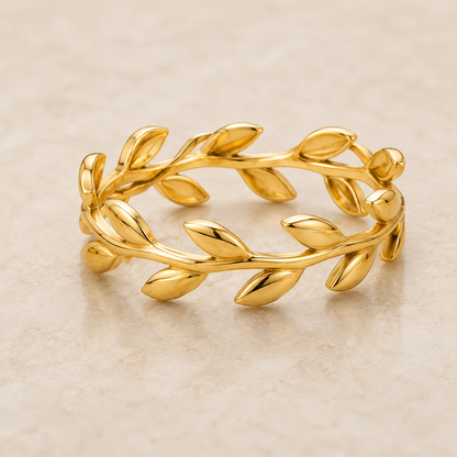 Leaf Gold Ring, 14K 18K 20K Gold Ring, Laurel Leaf Ring, Nature Inspired Ring, Minimalist Gold Band, Handmade Gift For Her