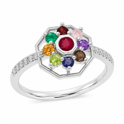 Navratna Ring With Nine Gemstones, Ruby Emerald Peridot Garnet Ring, Colorful Cluster Ring, Unique Statement Ring, Gift for Her
