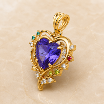Tanzanite Heart Pendant, 14K 18K 20K Gold Pendant, Diamond Accent Heart Necklace, Pink Tourmaline Peridot, Swiss Blue ,Topaz Gift For Her