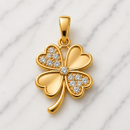 Clover Gold Pendant, 14K 18K 20K Gold Pendant, Four Leaf Clover Necklace, Diamond Accent Pendant, Lucky Charm Gift For Her