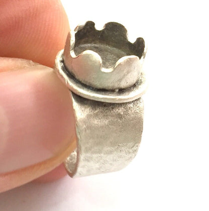 Adjustable Hammered Ring Blank, ( 10mm blank ) Antique Silver Plated Brass