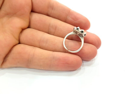 Silver Ring Setting Resin Ring Blank Cabochon Base inlay Ring Mounting Adjustable Ring Base Bezel (8 mm) Antique Silver Plated Brass