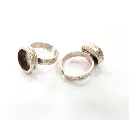 Ring Blank Setting Hammered Ring Base Bezel inlay Ring Backs Glass Cabochon Mounting Adjustable Antique Silver Plated Ring (10 mm )
