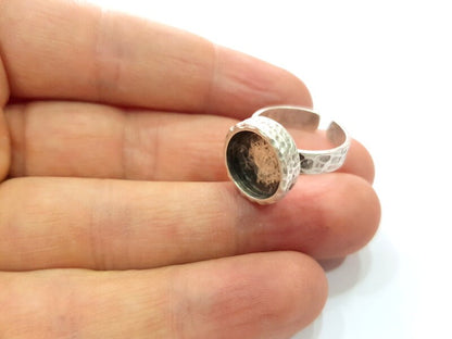 Ring Blank Setting Hammered Ring Base Bezel inlay Ring Backs Glass Cabochon Mounting Adjustable Antique Silver Plated Ring (10 mm )