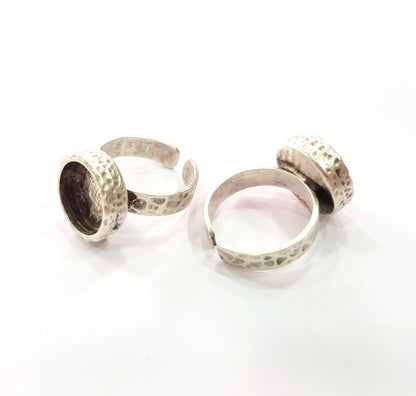 Ring Blank Setting Hammered Ring Base Bezel inlay Ring Backs Glass Cabochon Mounting Adjustable Antique Silver Plated Ring (10 mm )