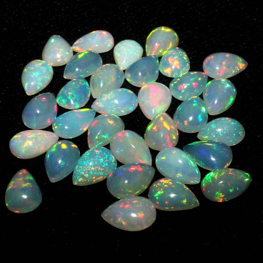 Natural Multi Color Fire Ethiopian Opal 6x8 mm Pear Cabochon, Natural Ethiopian Opal Multi Fire Opal Cabochon, Loose Opal Cabochon Gemstone. (Natural)