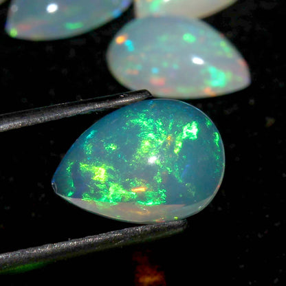 Natural Multi Color Fire Ethiopian Opal 6x8 mm Pear Cabochon, Natural Ethiopian Opal Multi Fire Opal Cabochon, Loose Opal Cabochon Gemstone. (Natural)