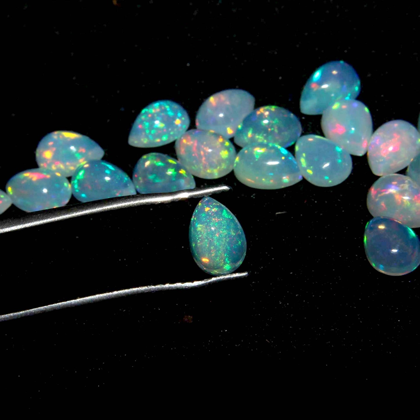 Beautiful Multi Color Fire Ethiopian Opal 5x7 mm Pear Cabochon, Natural Ethiopian Opal Multi Fire Opal Cabochon, Loose Opal Cabochon Gemstone. (Natural)