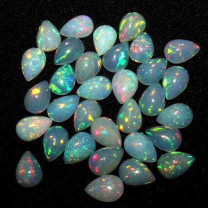Natural Multi Color Fire Ethiopian Opal 6x8 mm Pear Cabochon, Natural Ethiopian Opal Multi Fire Opal Cabochon, Loose Opal Cabochon Gemstone. (Natural)