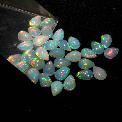 Natural Multi Color Fire Ethiopian Opal 6x8 mm Pear Cabochon, Natural Ethiopian Opal Multi Fire Opal Cabochon, Loose Opal Cabochon Gemstone. (Natural)