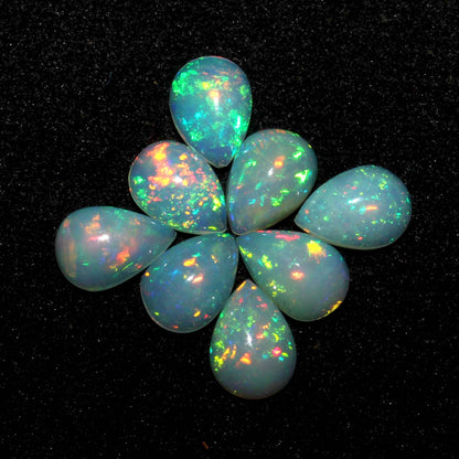 Natural Multi Color Fire Ethiopian Opal 6x8 mm Pear Cabochon, Natural Ethiopian Opal Multi Fire Opal Cabochon, Loose Opal Cabochon Gemstone. (Natural)